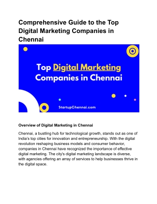 Comprehensive Guide to the Top Digital Marketing Companies in Chennai