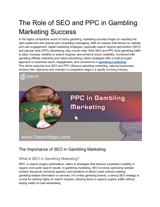 The Role of SEO and PPC in Gambling Marketing Success