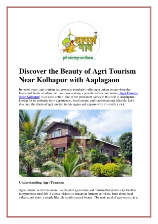 Discover the Beauty ofAgri tourism near Kolhapur offers a refreshiwith Aaplagaon