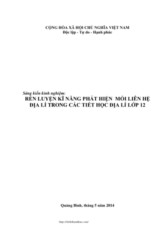 Rèn luyện kĩ năng phát hiện mối liên hệ địa lí trong các tiết học Địa lí Lớp 12