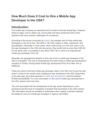 How Much Does It Cost to Hire a Mobile App Developer in the USA