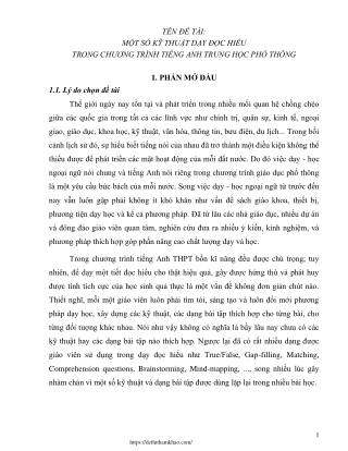 Một số kỹ thuật dạy đọc hiểu trong chương trình Tiếng Anh THPT
