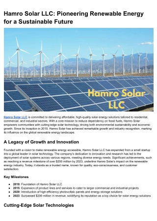 Hamro Solar LLC_ Pioneering Renewable Energy for a Sustainable Future