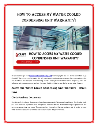 How To Access My Water Cooled Condensing Unit Warranty