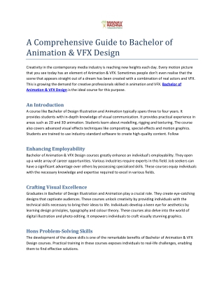 A Comprehensive Guide to Bachelor of Animation & VFX Design