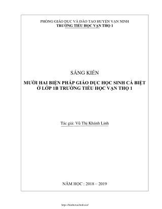 Mười hai biện pháp giáo dục học sinh cá biệt ở Lớp 1B trường Tiểu học Vạn Thọ 1