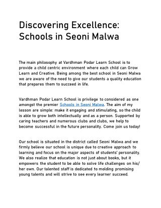 Schools in Seoni Malwa