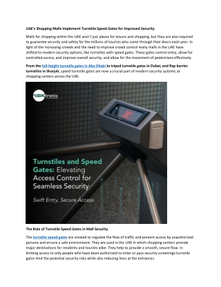 UAE's Shopping Malls Implement Turnstile Speed Gates for Improved Security