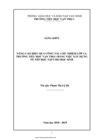 Nâng cao hiệu quả công tác chủ nhiệm Lớp 1 bằng việc xây dựng nề nếp học tập