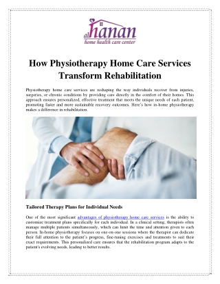 How Physiotherapy Home Care Services Transform Rehabilitation