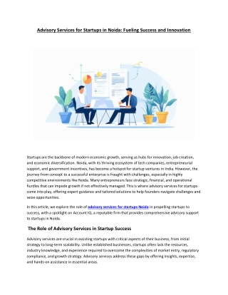 Advisory Services for Startups in Noida: Fueling Success and Innovation
