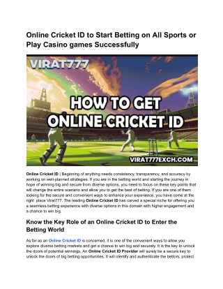 Online Cricket ID to Start Betting on All Sports or Play Casino games Successfully-compressed