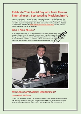 Celebrate Your Special Day with Arnie Abrams Entertainment - Best Wedding Musicians in NYC