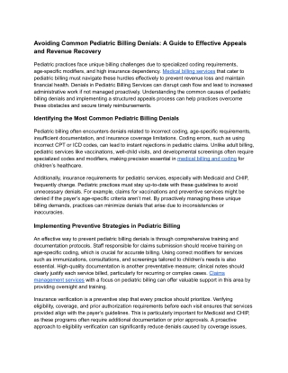 Avoiding Common Pediatric Billing Denials