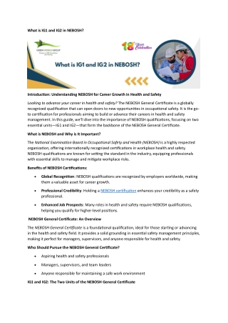 What is IG1 and IG2 in NEBOSH