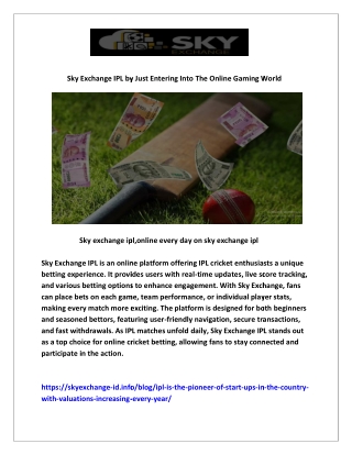 2 Sky Exchange IPL by Just Entering Into The Online Gaming World