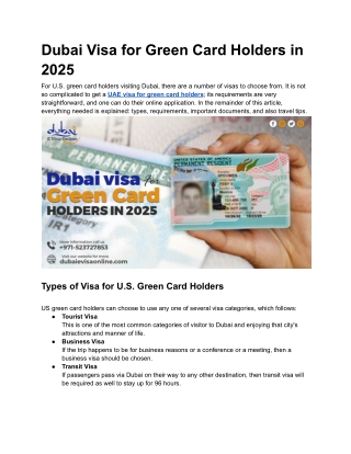 Dubai Visa for Green Card Holders