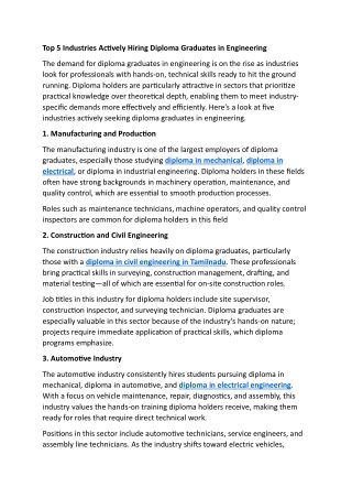 Top 5 Industries Actively Hiring Diploma Graduates in Engineering