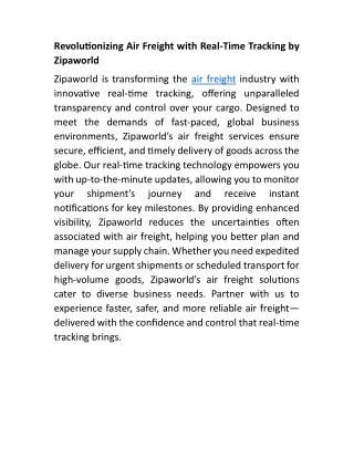 Revolutionizing Air Freight with Real-Time Tracking by Zipaworld