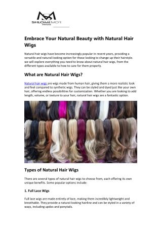 Embrace Your Natural Beauty with Natural Hair Wigs