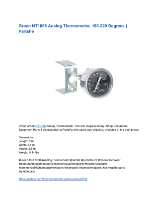 Groen NT1098 Analog Thermometer, 100-220 Degrees _ PartsFe