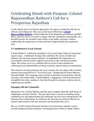 Colonel Rajyavardhan Rathore’s Call for a Prosperous Rajasthan