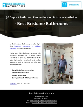 $0 Deposit Bathroom Renovations on Brisbane Northside - Best Brisbane Bathrooms