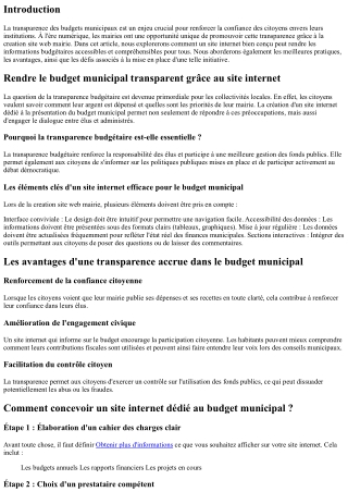 Rendre le budget municipal transparent grâce au site internet.