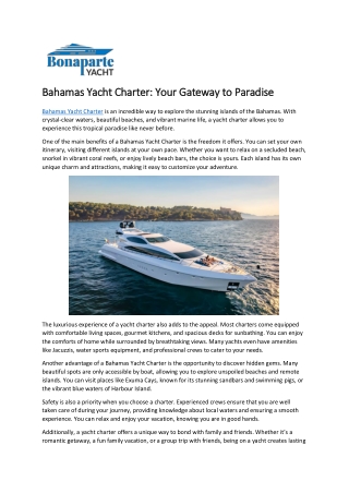 Bahamas Yacht Charter: Your Gateway to Paradise