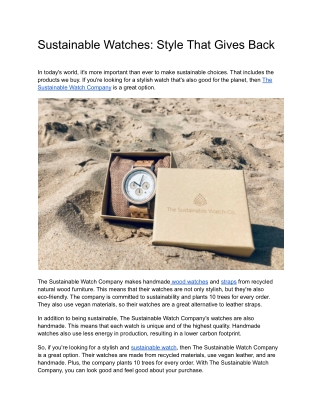 Sustainable Watches - Style That Gives Back