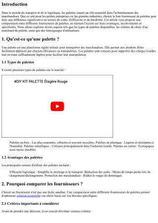 Comparaison entre différents fournisseurs de palettes
