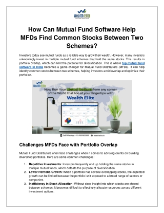 How Can Mutual Fund Software Help MFDs Find Common Stocks Between Two Schemes