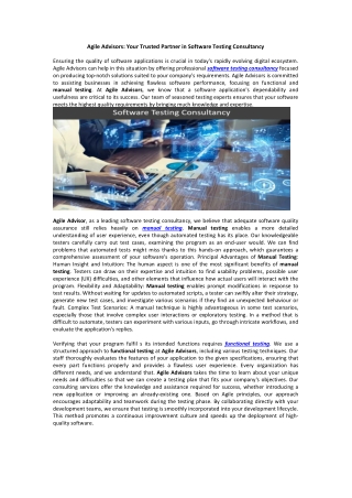 Agile Advisors: Your Trusted Partner in Software Testing Consultancy