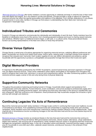 Recognizing Lives: Memorial Providers in Chicago