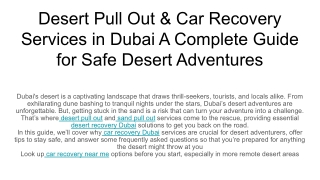 Desert Pull Out & Car Recovery Services in Dubai A Complete Guide for Safe Desert Adventures