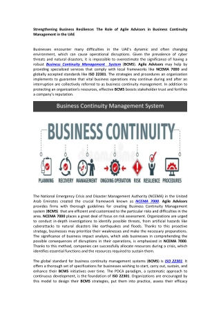 Strengthening Business Resilience: The Role of Agile Advisors in Business Contin