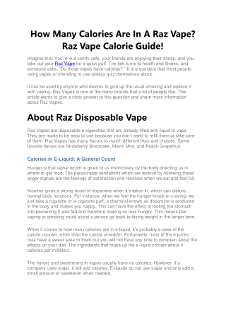 How Many Calories Are In A Raz Vape Raz Vape Calorie Guide!