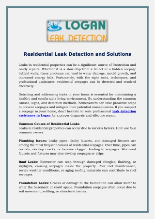 Residential Leak Detection and Solution