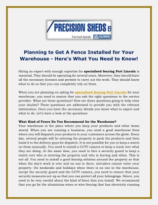 Planning to Get A Fence Installed for Your Warehouse - Here’s What You Need to Know