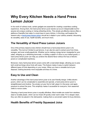 Why Every Kitchen Needs a Hand Press Lemon Juicer