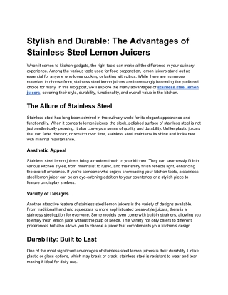 The Advantages of Stainless Steel Lemon Juicers