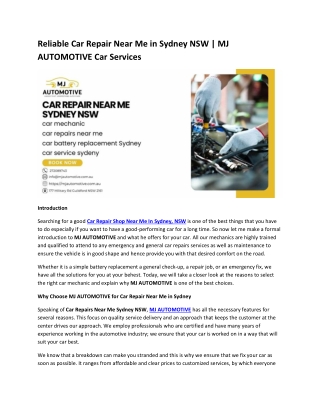 Reliable Car Repair Near Me in Sydney NSW