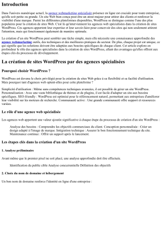 La création de sites WordPress par des agences spécialisées