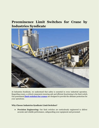 Preeminence Limit Switches for Crane by Industries Syndicate