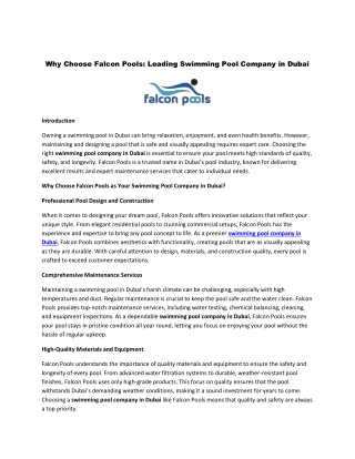 Why Choose Falcon Pools - Leading Swimming Pool Company in Dubai