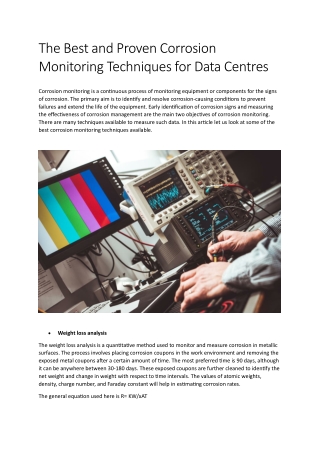 The Best and Proven Corrosion Monitoring Techniques for Data Centres