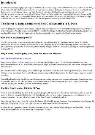 The Secret to Body Confidence: Best CoolSculpting in El Paso