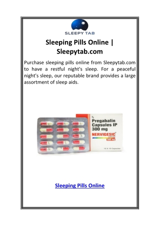 Sleeping Pills Online  Sleepytab.com