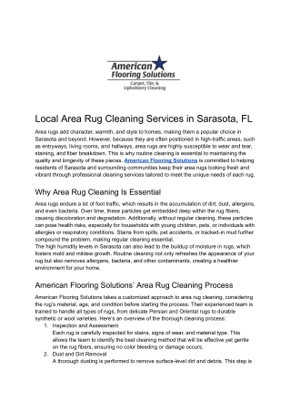 Local Area Rug Cleaning Services in Sarasota, FL