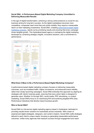Social DNA - A Performance-Based Digital Marketing Company Committed to Delivering Measurable Results